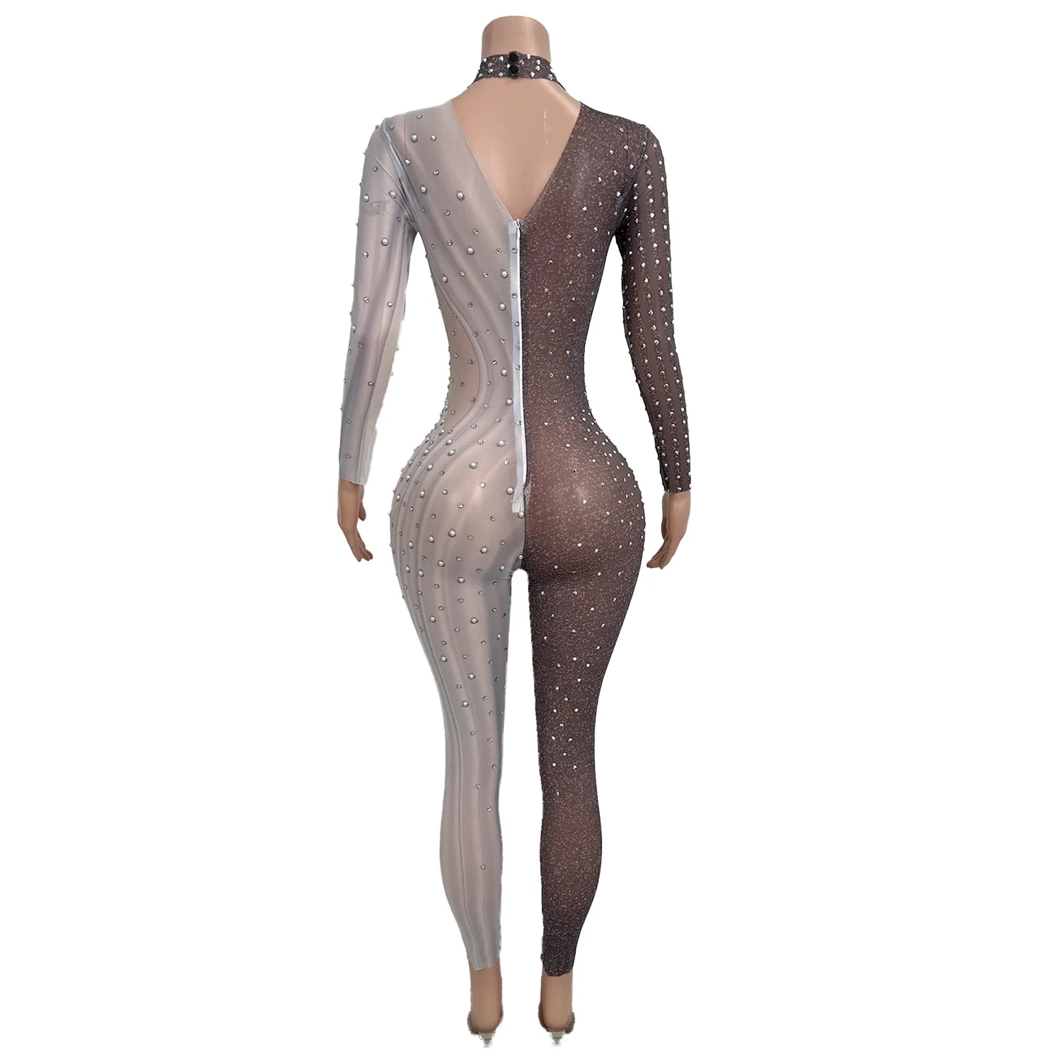 High-End White Pearl Design One-Piece Suit Sexy Girl Club Bar Dance Performance Costume Sensual Fashionable Ensemble Yinyangku