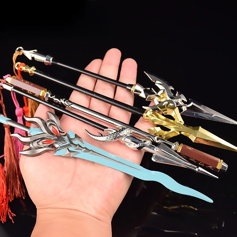 22 cm/8.66in King Games modèles d'armes en métal périphérique Nezha lance flamboyante Nezha millénaire renard jouet épée accessoire de bureau cadeau