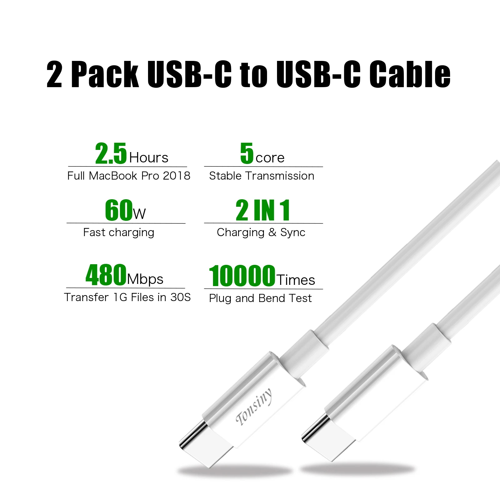 2 pack USB C to USB C Charger Cable 60W Type C to C Fast Charging cord for iPhone 15 16 MacBook Xiaomi POCO Samsung S25 S24 line
