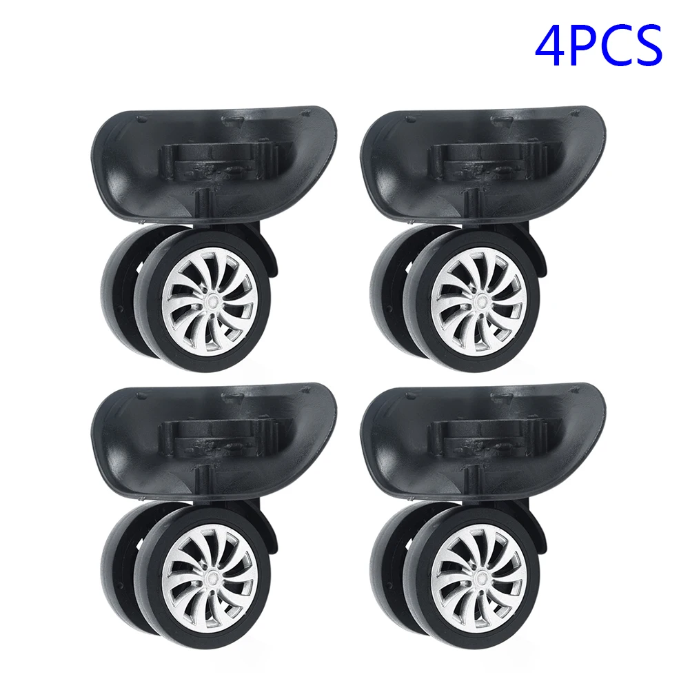 4pcs/Set Luggage Suitcase Wheels Swivel Universal Dual Roller Wheels Plastic Black Luggage Trolley Case Replacement Wheels