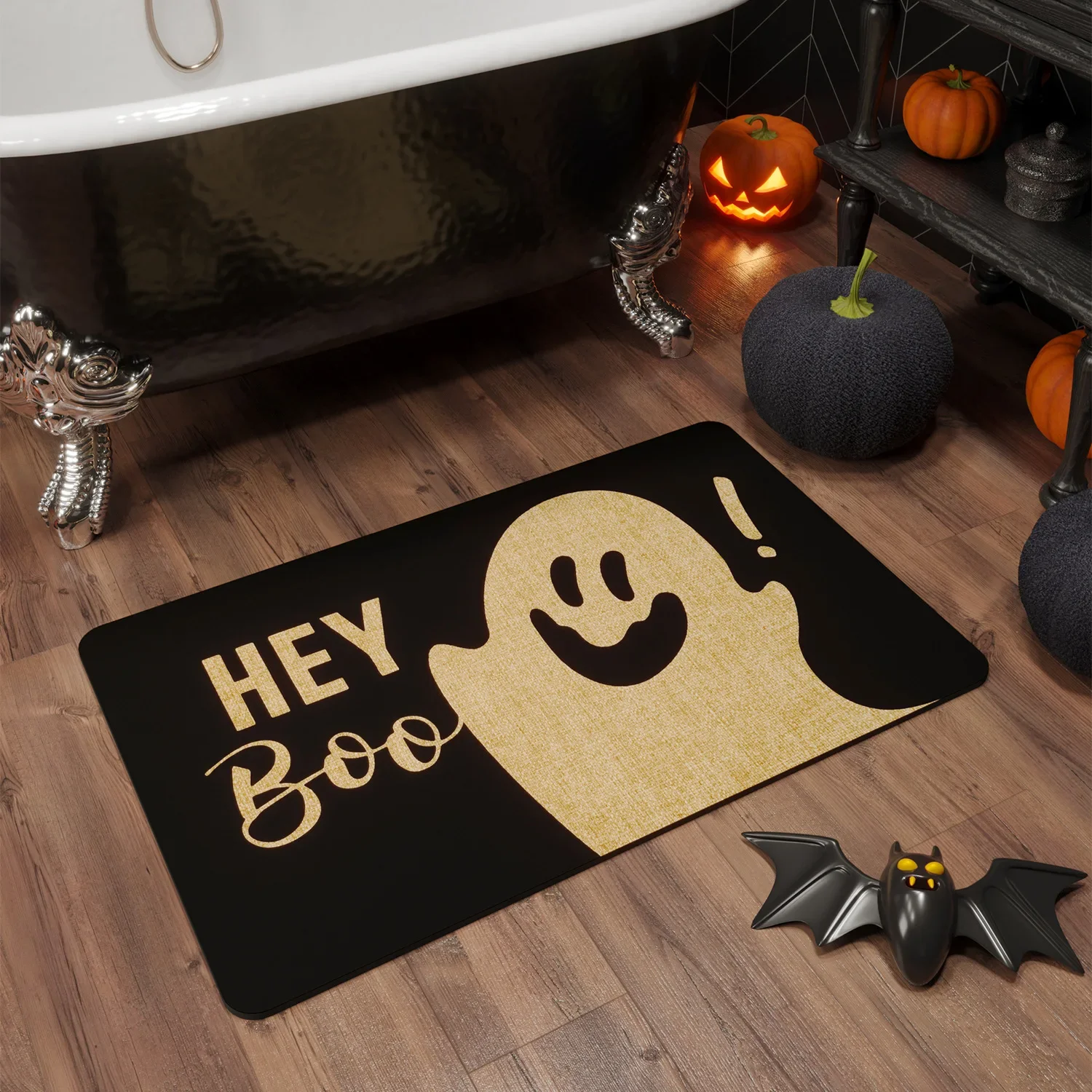 

Halloween Ghost Bath Mat Rug Soft Diatomaceous Earth Super Absorbent Fast Drying Non-Slip Rubber Backing Floor Rugs