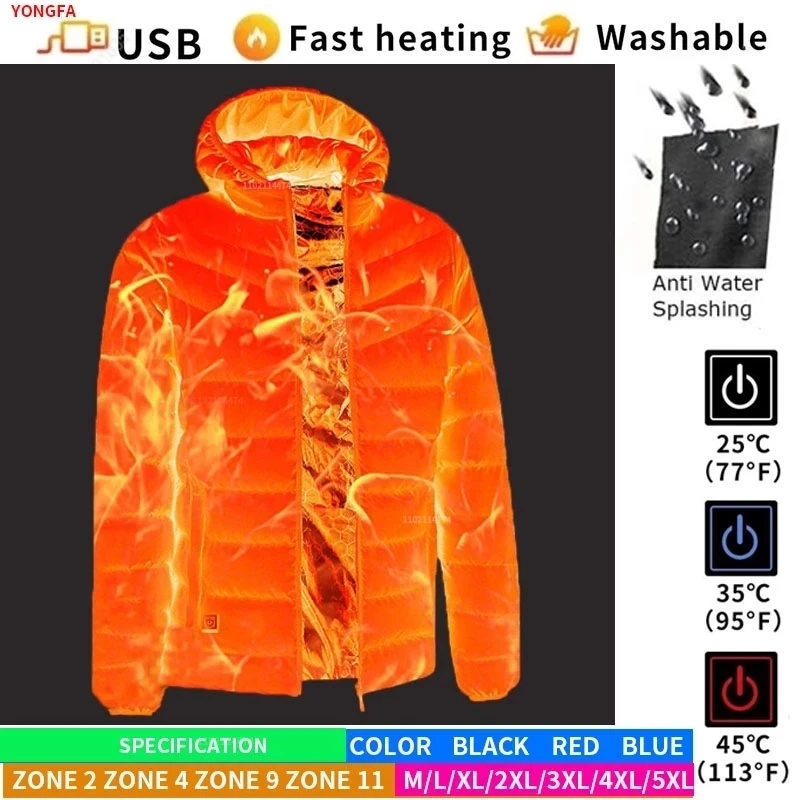 

2022 New Heated Jacket Coat USB Electric Jacket Cotton Coat Heater Thermal Clothing Chaleco Termico Heating Vest Mens Clothes