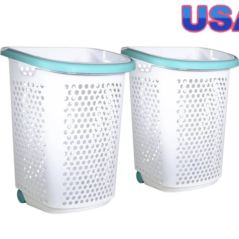 

Rolling Laundry Hamper with Wheels Pop-up Handle and Large Capacity Mobile Storage Basket College Dorm and Home Use 2 Pack