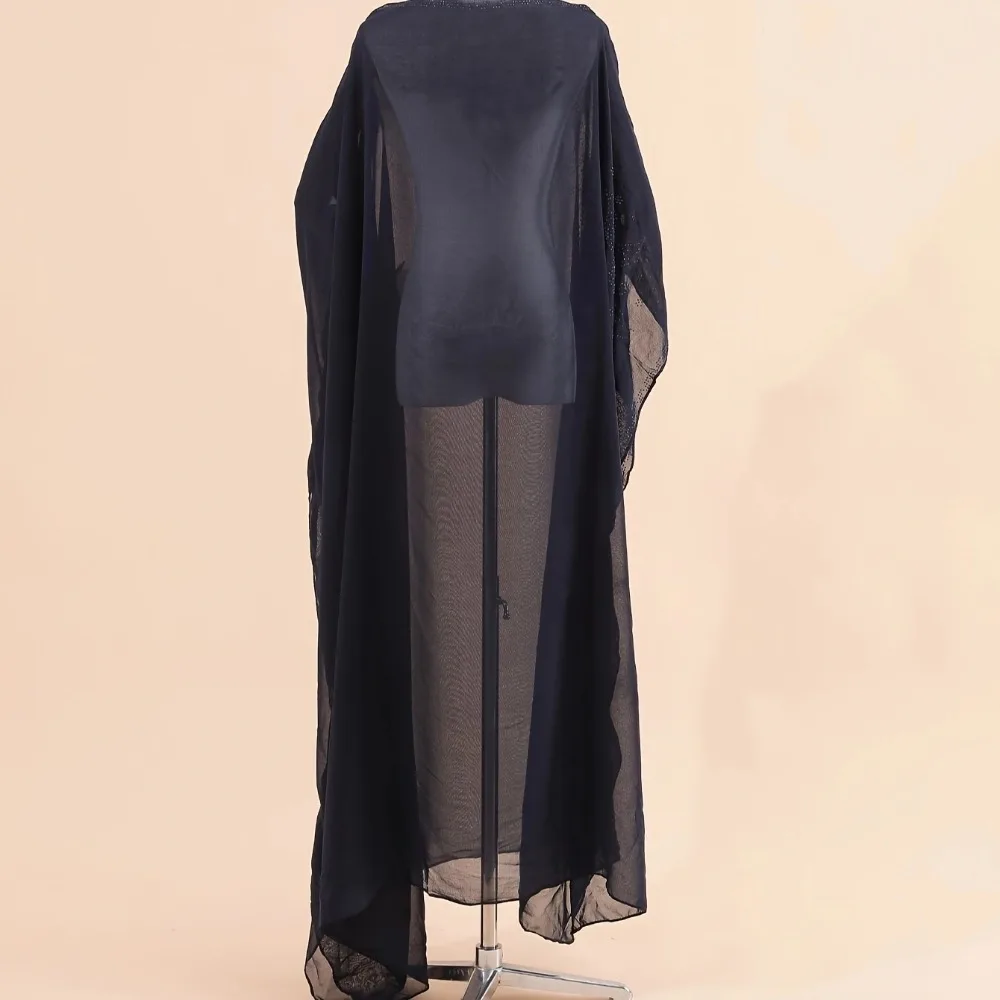 New Solid Color Women's Round Neck Loose Sleeve Long Chiffon Dress One Piece