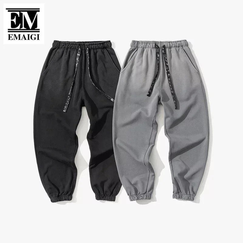 450g Washed Cotton Wax Print Pants Men Streetwear Hip Hop Loose Casual Sport Pants Jogger Sweatpants Unisex Trousers Plus Size