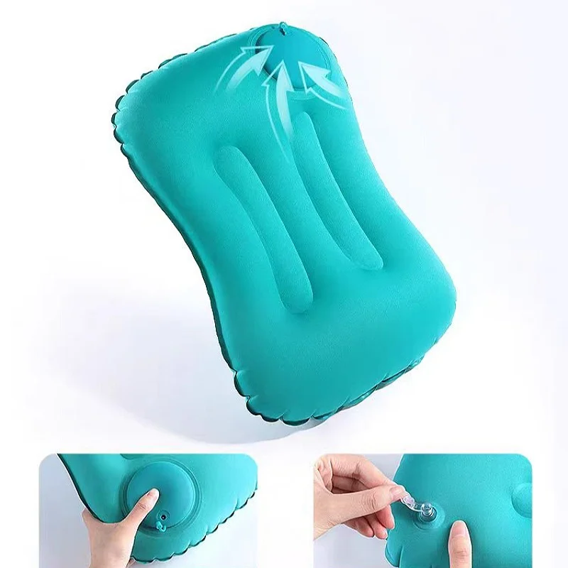 Almohada inflable de prensa portátil para acampar al aire libre, 2 piezas, almohadas de dormir y almohadas de espalda adecuadas para viajes de