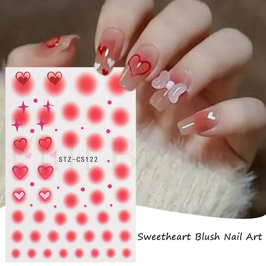 Blush Love Heart Nail Sticker 3D Pink Green Gradient Blooming Sweetheart Star Manicure Design Slider Nail Decoration NLSTZ-CS122