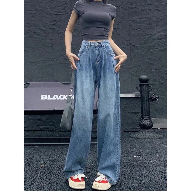 

WCFCX STUDIO 2023 New Autumn Jeans Women's Korean Vintage Denim Casual Wide-Leg Long Pants Straight Baggy Jean Trousers