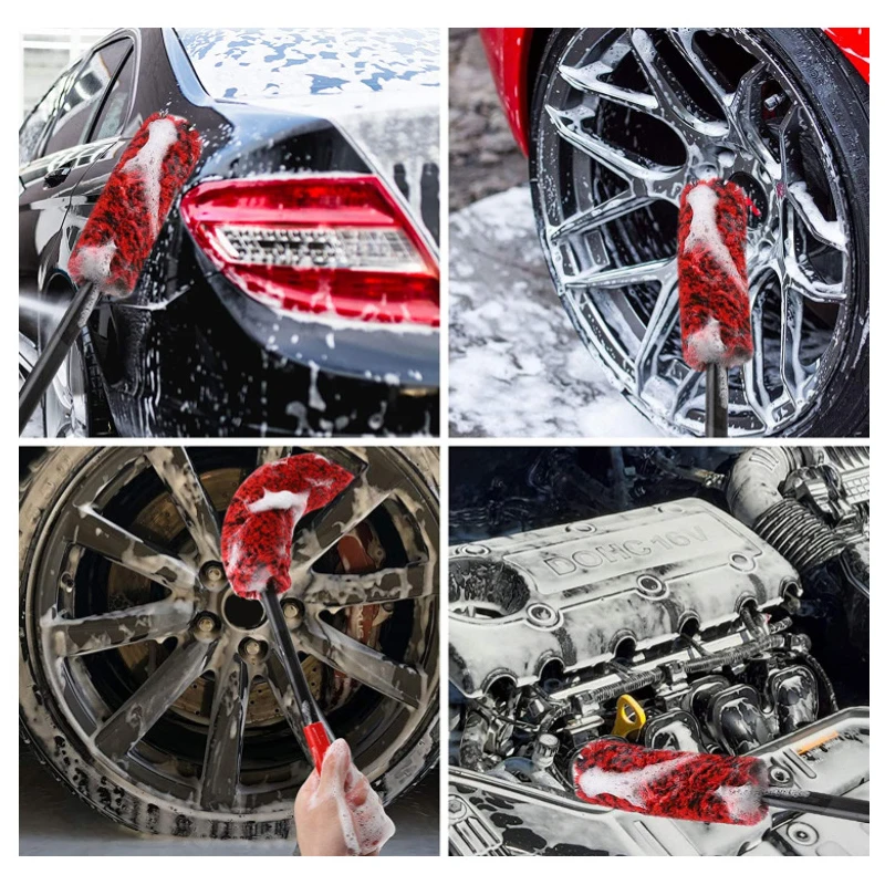 SEAMETAL Car Wheel Detailing Cleaning Brush Woolies Plush Car Rim Tire Wash Brushes Long Handle Bendable Auto Wheel Clean Tools