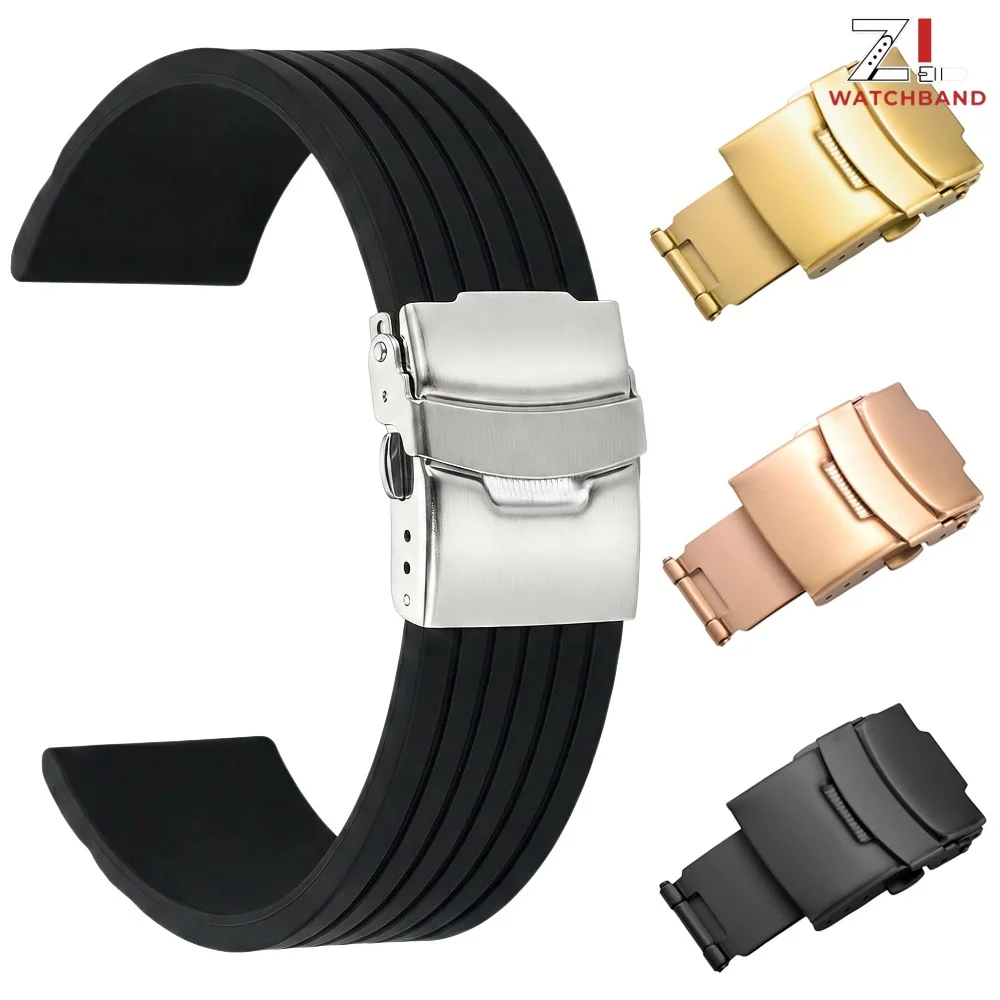 Stainless Steel Watchband Clasp Folding Buckle Connection Double Press 16/18/20/22/24mm Watch Strap Replacement Accessories