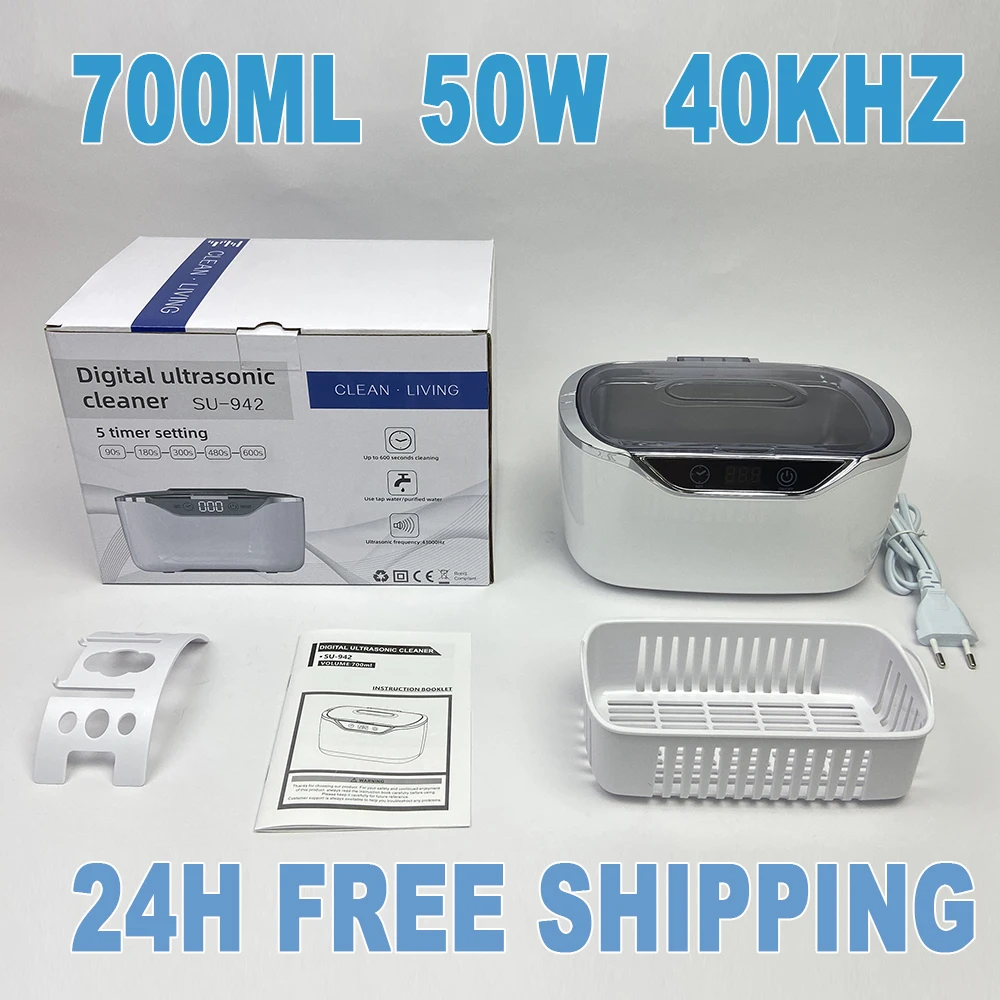 

700ml 50W Ultrasonic Cleaner Bath Timer Jewelry Glasses Manicure Stones Cutters Dental Razor Parts Ultrasound Sonic 220V EU Plug