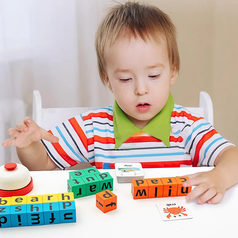 لعبة تهجئة الكلمات الخشبية، لعبة تعلم الحروف الأبجدية للبنين والبنات في مرحلة ما قبل المدرسة، مكعبات بناء قراءة الحروف مع 40 بطاقة #4