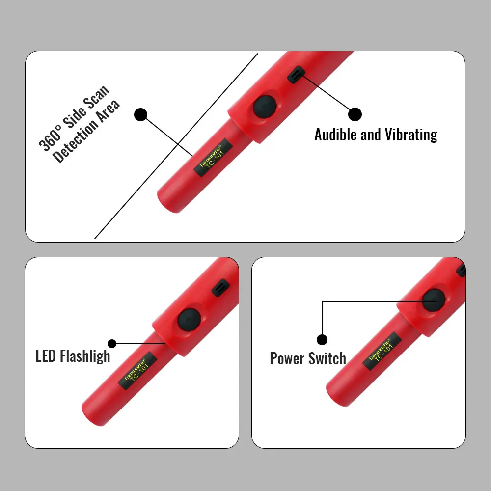TC-101 يده للكشف عن المعادن تحديد للبحث عن الكنز مقاوم للماء تحديد المواقع قضيب الكشف مع أضواء LED سوار