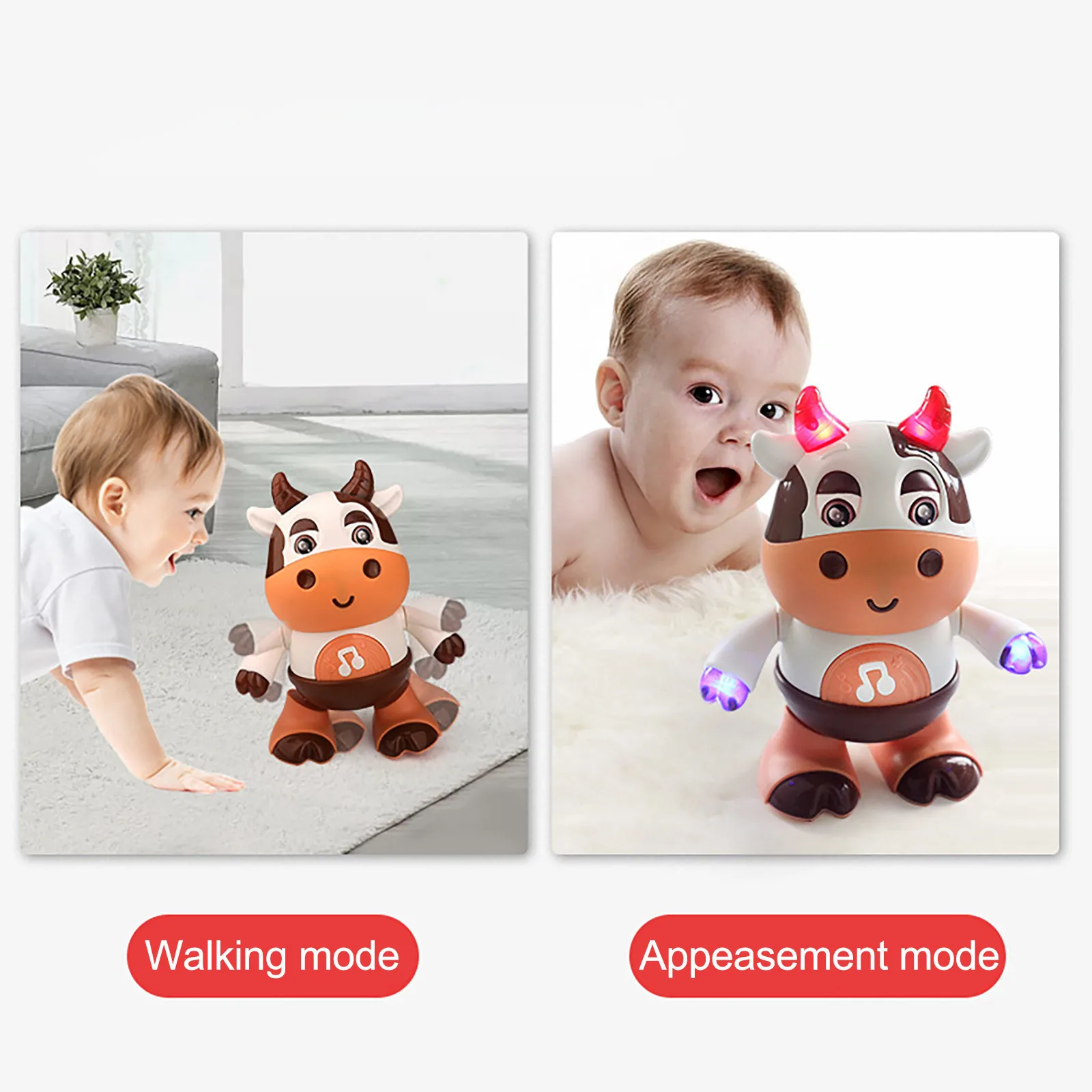 Bebê brinquedo eletrônico animais de estimação vaca brinquedos musicais bebê pré-escolar educação aprendizagem brinquedo com luzes led música aniversário presente do miúdo hobbies