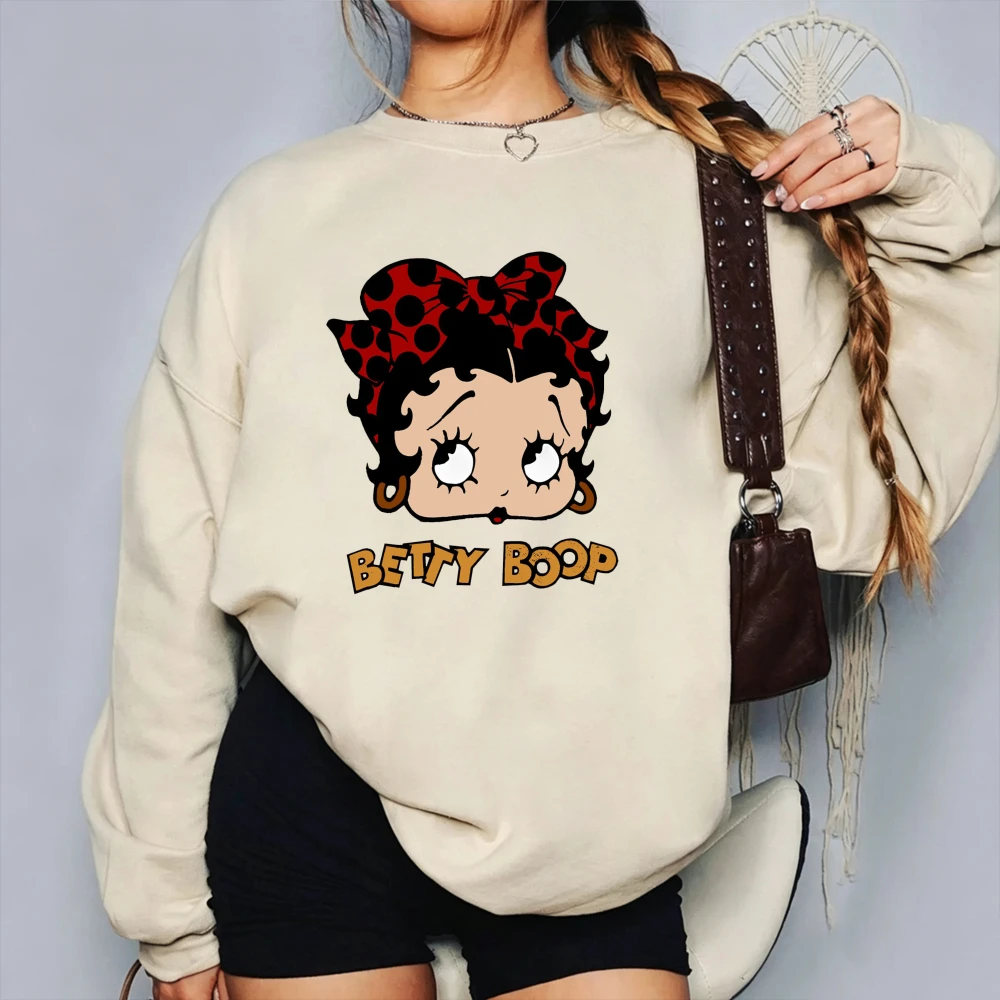 Autumn Betty Boop Vintage Cartoon Cotton Crewneck Sweatshirt Unisex Retro Classic Cartoon Casual Jumper Long Sleeve Women Hoody