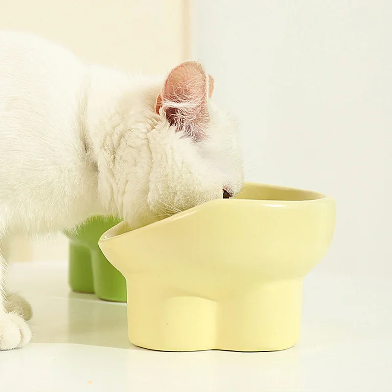 Pet High Foot Bowl Cat Food Feeder Water Bowls Puppy Tilted Anti Rollover Pet Supplies Dogs Neck Guard Drinking Eating Dishes