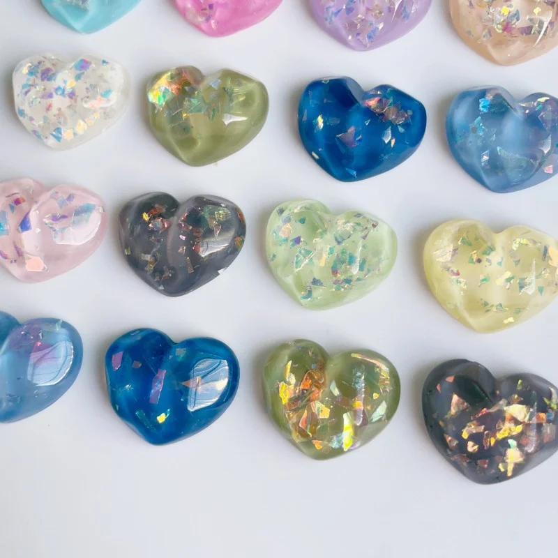 WFFNNKC 10-20Pcs Cute Sequins Water Ripple Love Heart Resin DIY Handmade Flatback Decoration Material Jewelry Making Accessories