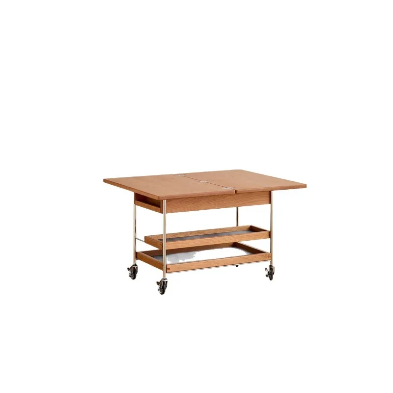 Solid wood coffee table living room household trolley movable folding edge few multi-functional small tea table