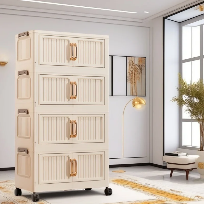 

Складной пластиковый шкаф для хранения 50 см/19,69 дюйма с колесами и дверцами - 3/6-ярусный штабелируемый контейнер для хранения с крышкой, органайзер для гардероба