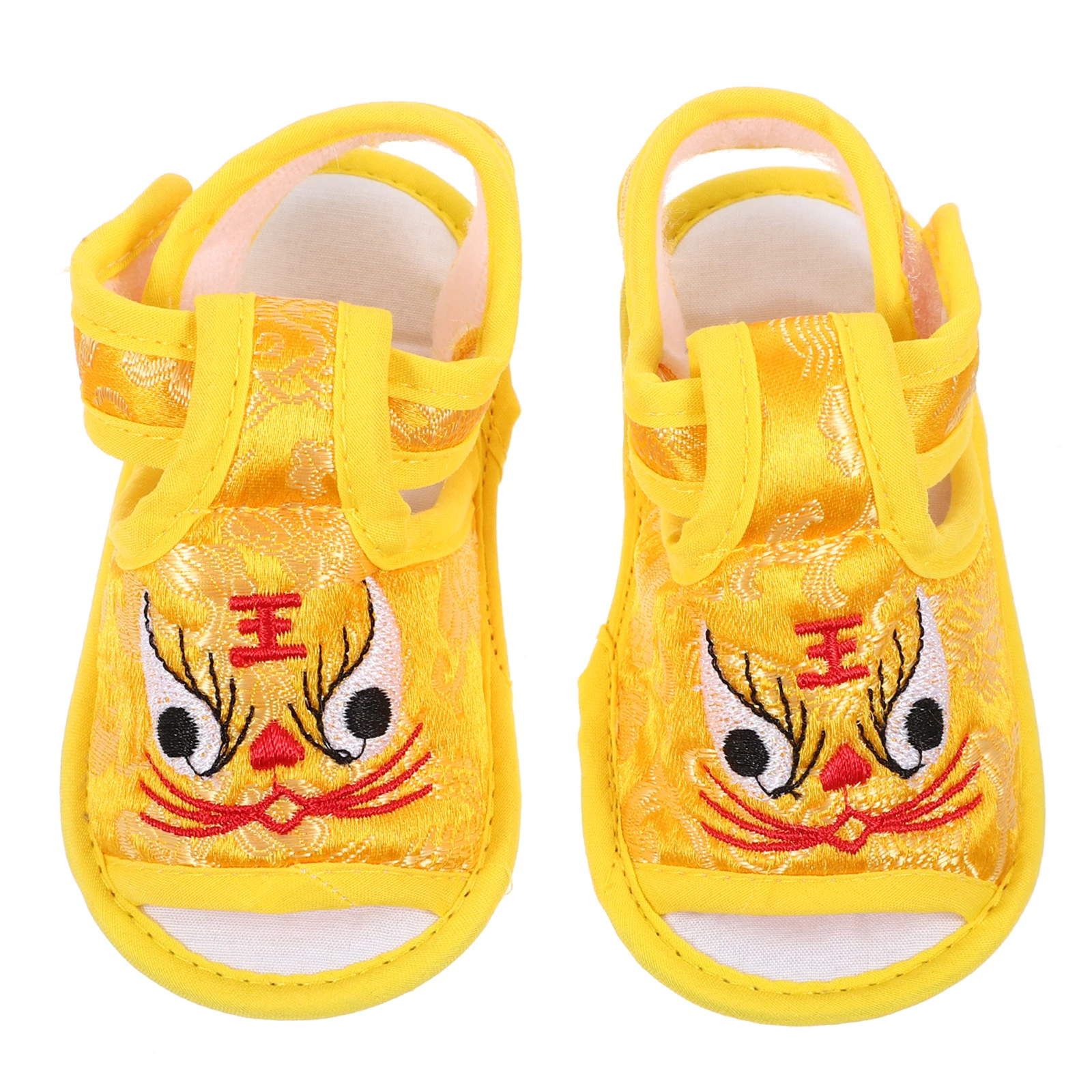 

1 Pair Baby Embroidered Chinese Tiger Head Infant Walking Soft Breathable Silk Satin Size 13 Warm Girl Infant Shoes Soft Sole