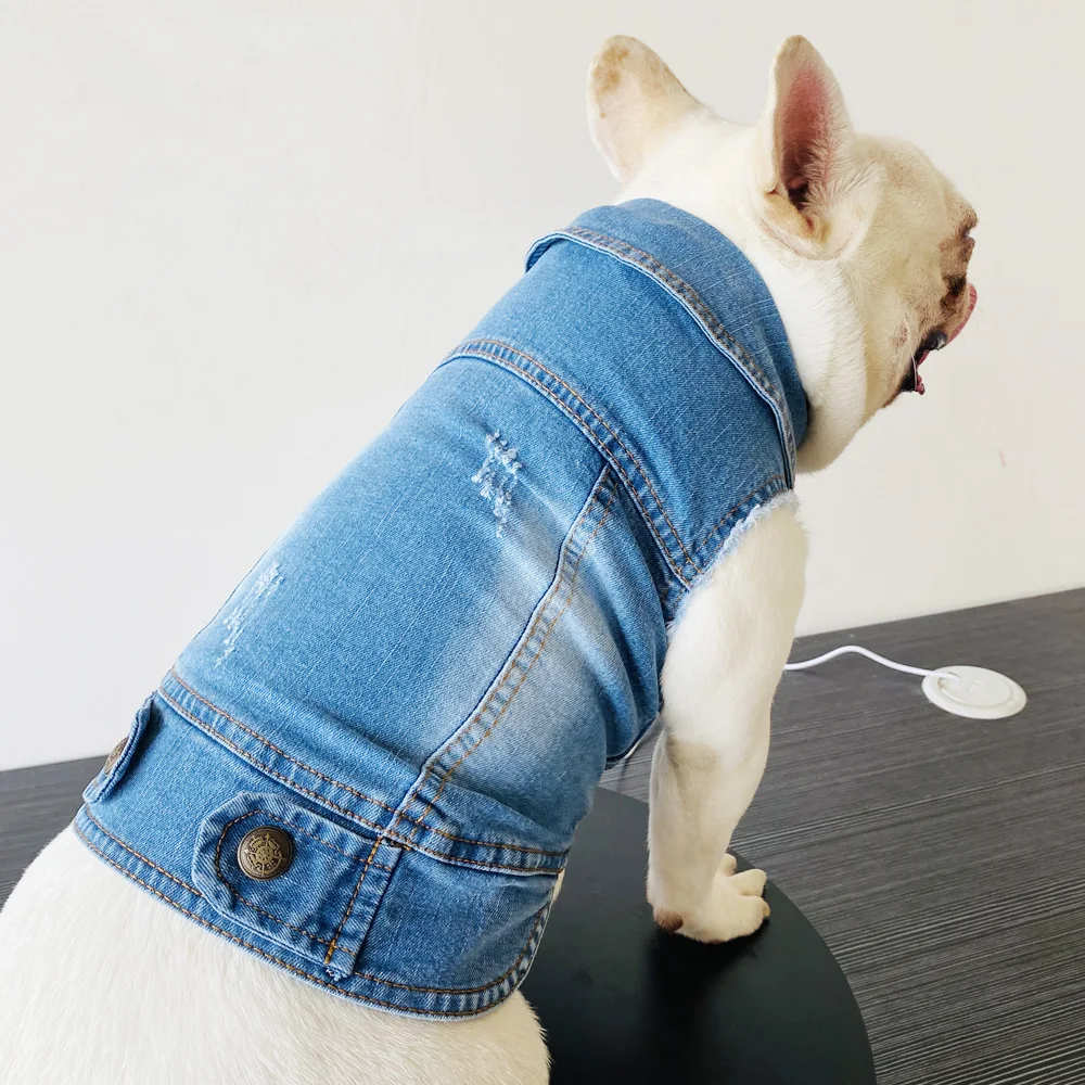 Micro-elasticity Denim Fabric Dog Vest Blank Jean Jacket for Chihuahua Poodle Puppy Clothes for Small Dogs Pet Apparel