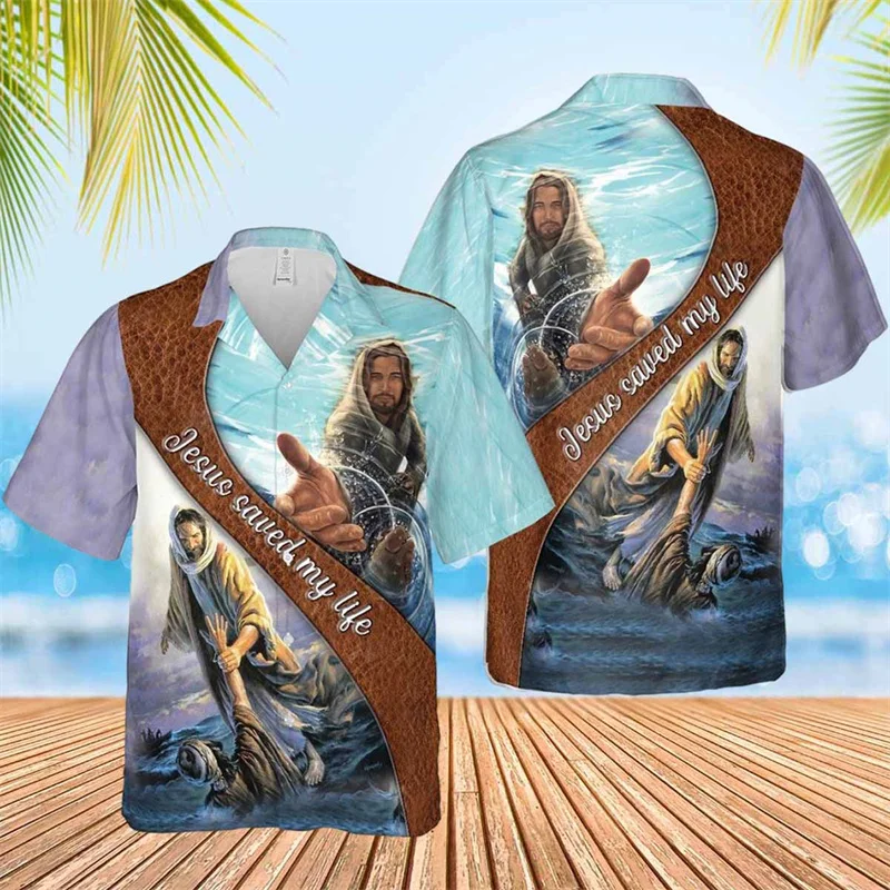 Jesus Take My Hand Jesus Is My Savior Hawaiian Shirts Mens Womens Lion Cross Beach Shirts Summer Cool Floral Shirt Tops Clothes