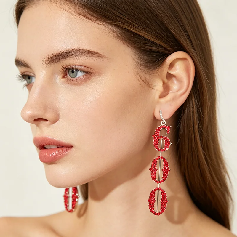 1 Pair Custom Name Earrings For Women Red Rhinestone Personalized Initial Letter and Numbers Nameplate Stud Earring Party Girl