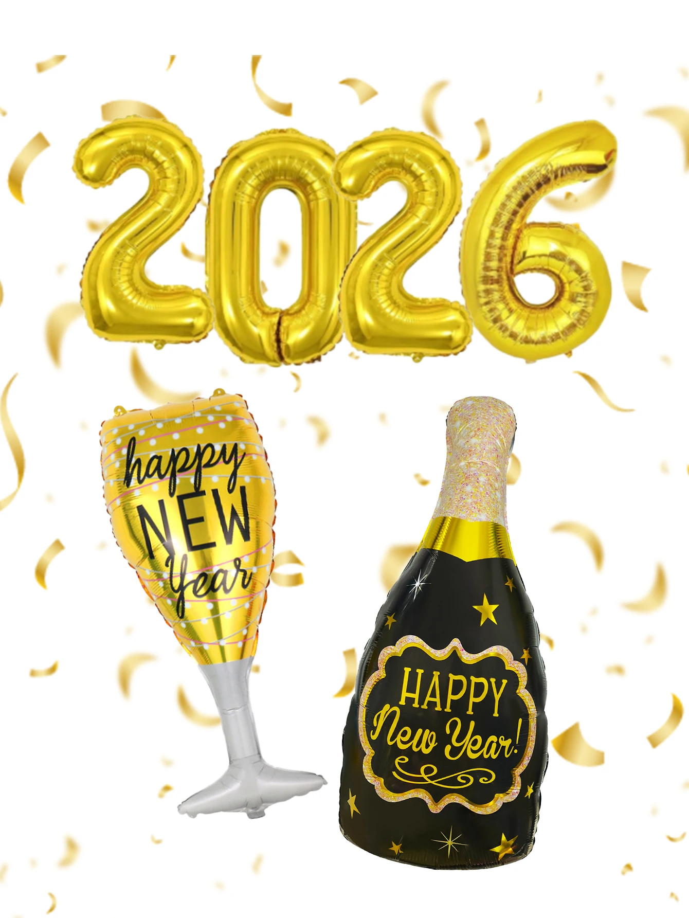 مجموعة بالونات حفلات رأس السنة، مناسبة لحفلة رأس السنة الجديدة السعيدة لعام 2026، موضوع السنة الجديدة، حفلة التخرج، زفاف أعياد الميلاد #1