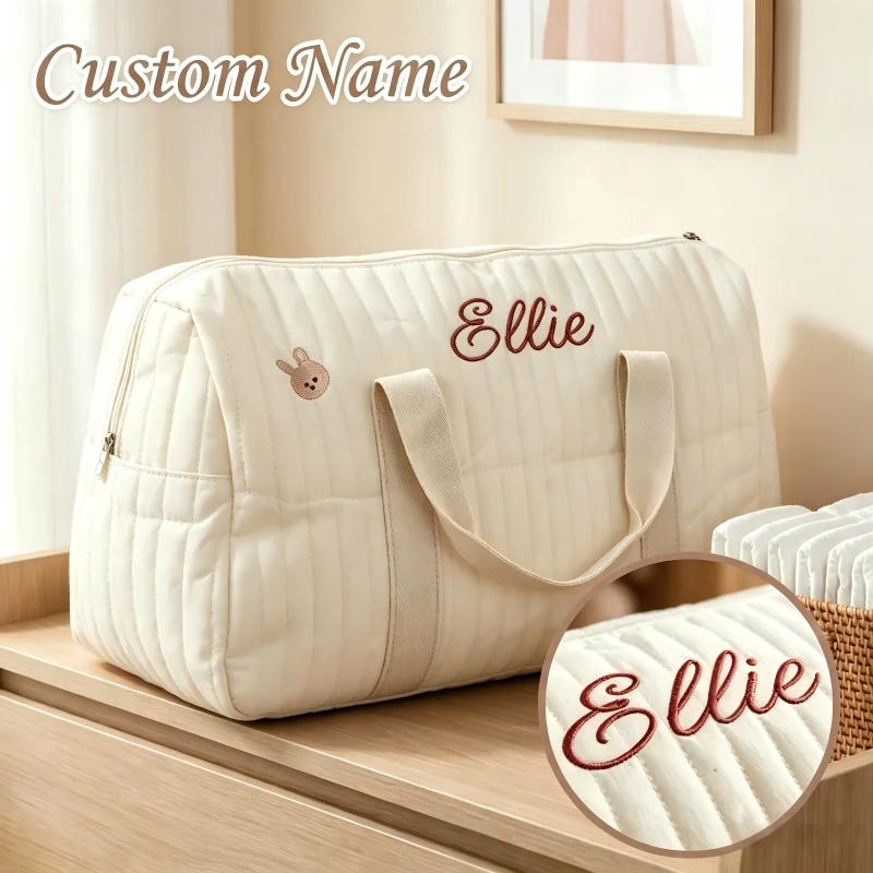 Personalized Embroidered Diaper Bag Bear & Bunny Custom Name Large Capacity Travel Mommy Labor Bag Baby Shower Gift