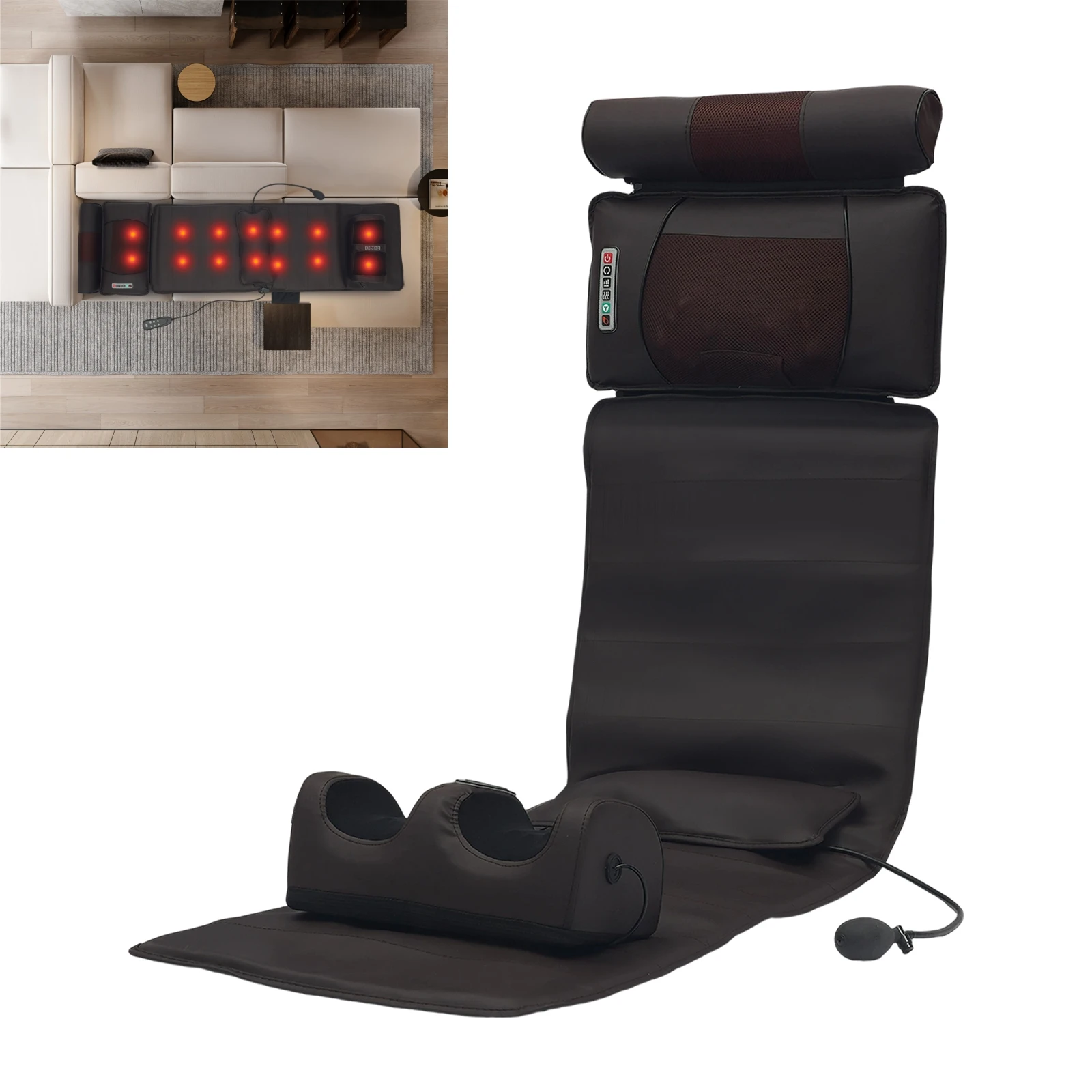 Elektrisches Rückenmassagegerät, Infrarot-Ganzkörpermassagematte, Kissen, 5 Modi mit Kissen, Lendenwirbelsäule, Nacken, Schultern, Matratze, Stuhlmatte