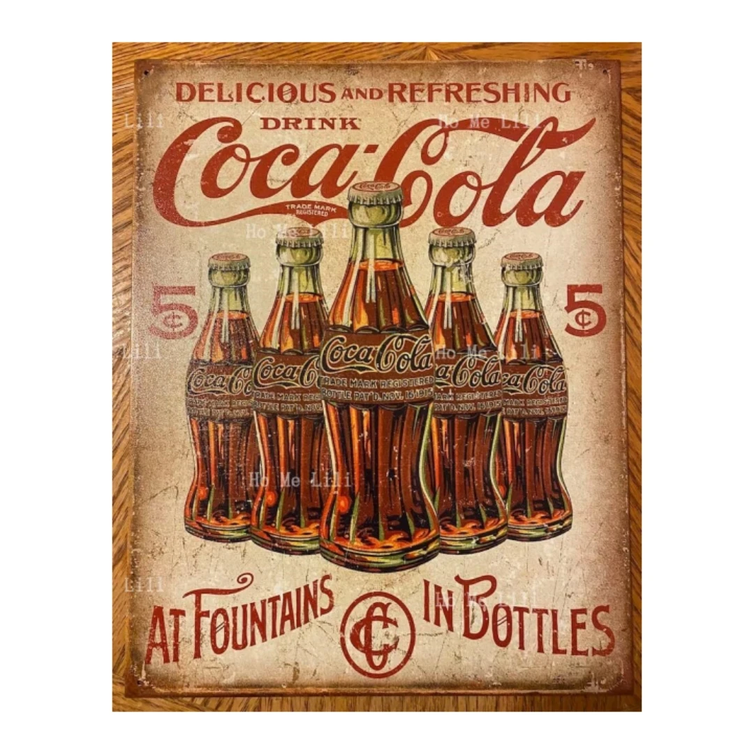 

Classic Drink At Fountains In Bottles Vintage Tin Sign Man Cave Garage Art Plaque Iron Plate Painting