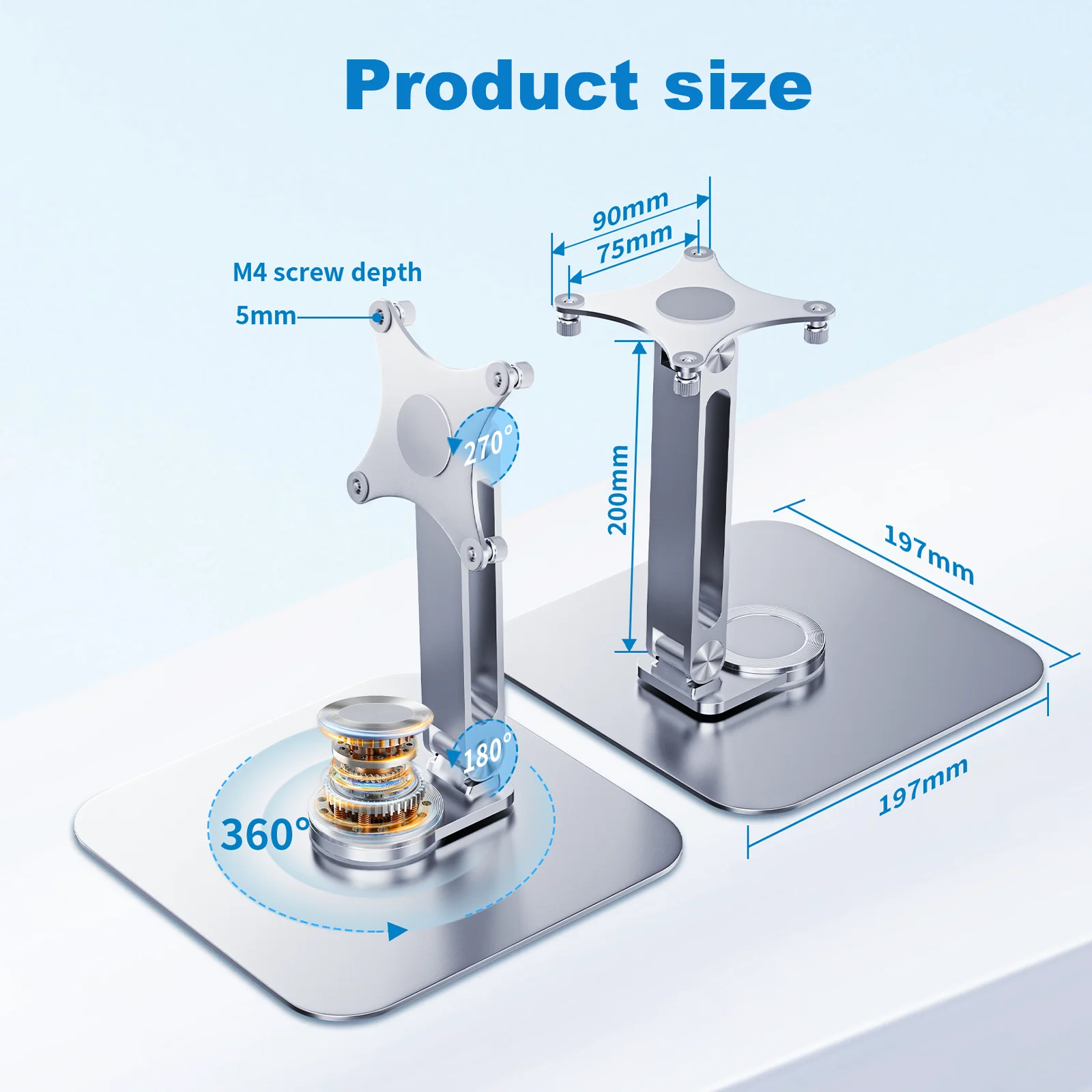 Supporto per monitor portatile in lega di alluminio da tavolo 360 °   rotazione, VESA 75x75 adatto per viti M4 capacità di carico 5KG ultra stabile