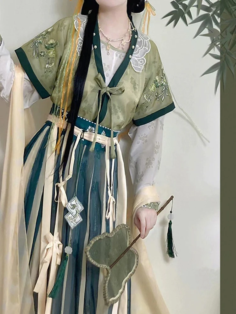 

Elegant Embroidered Hanfu Dress Women's Chest-Length Two-Way Wear Autumn Fairy Tale Set High Waist A-Line Long Sleeve Dress