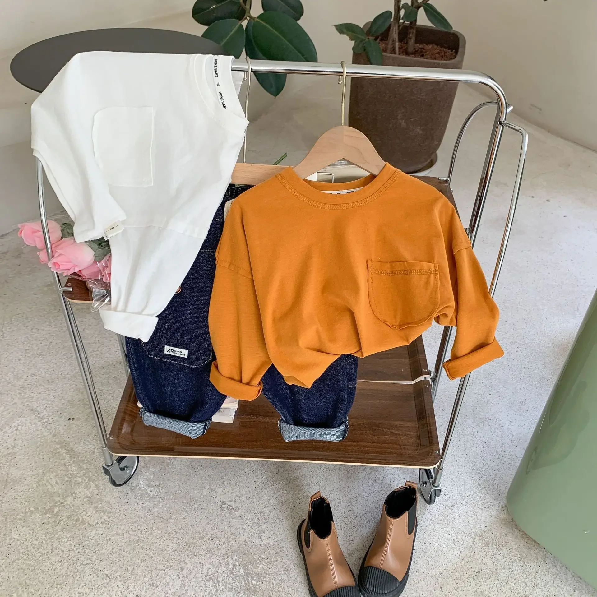 الفتيان الفتيات الأطفال قميص طويل الأكمام ملابس ربيع الخريف 2-7Y الاطفال القطن تي شيرت بلون عادية الأساسية قاع الأعلى #1