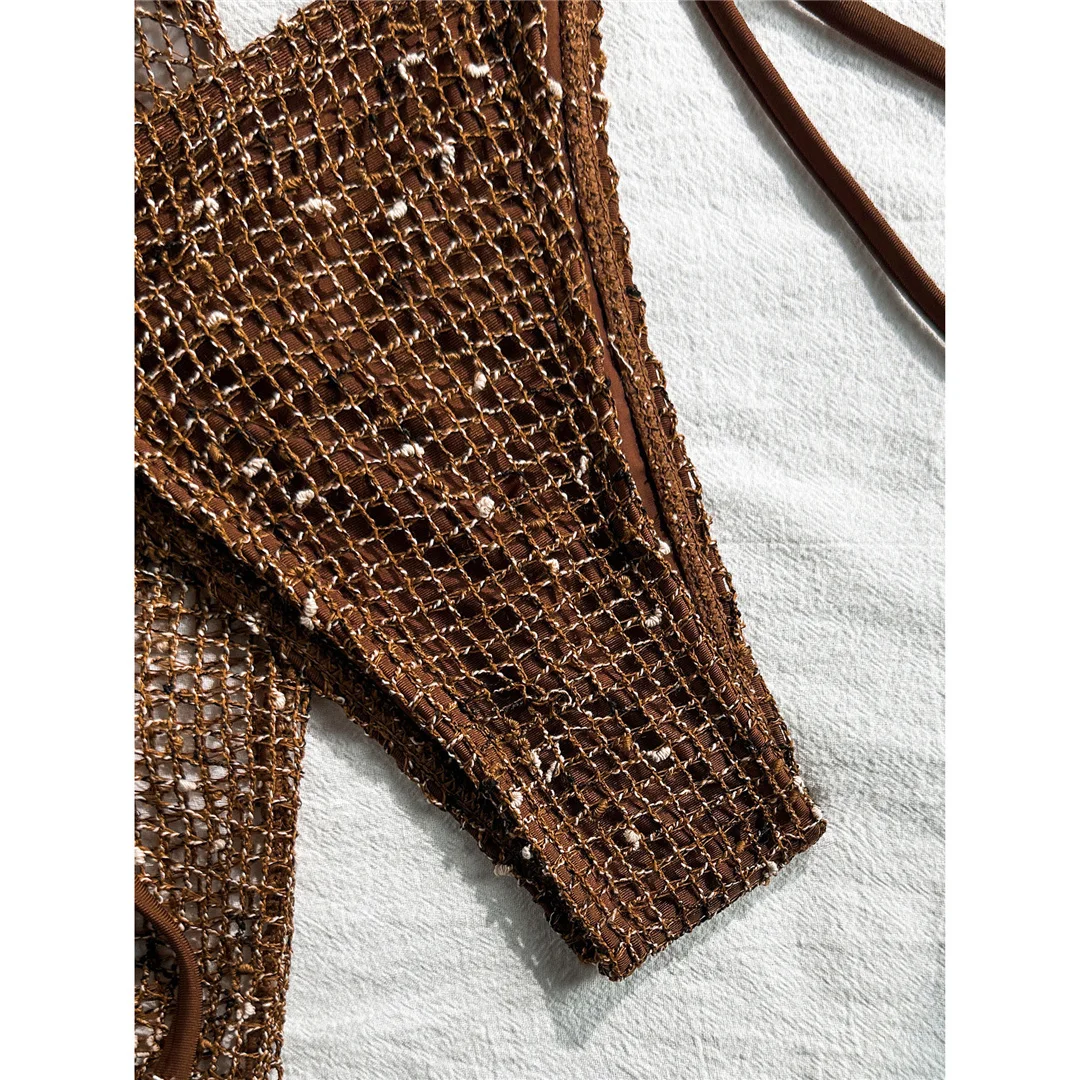 Mit Rock, gewelltem Ausschnitt, Neckholder-Bikini, Damen-Badebekleidung, dreiteiliges Bikini-Set, gepolsterter Badeanzug, Badeanzug, Schwimmanzug V8482 – Detail 8