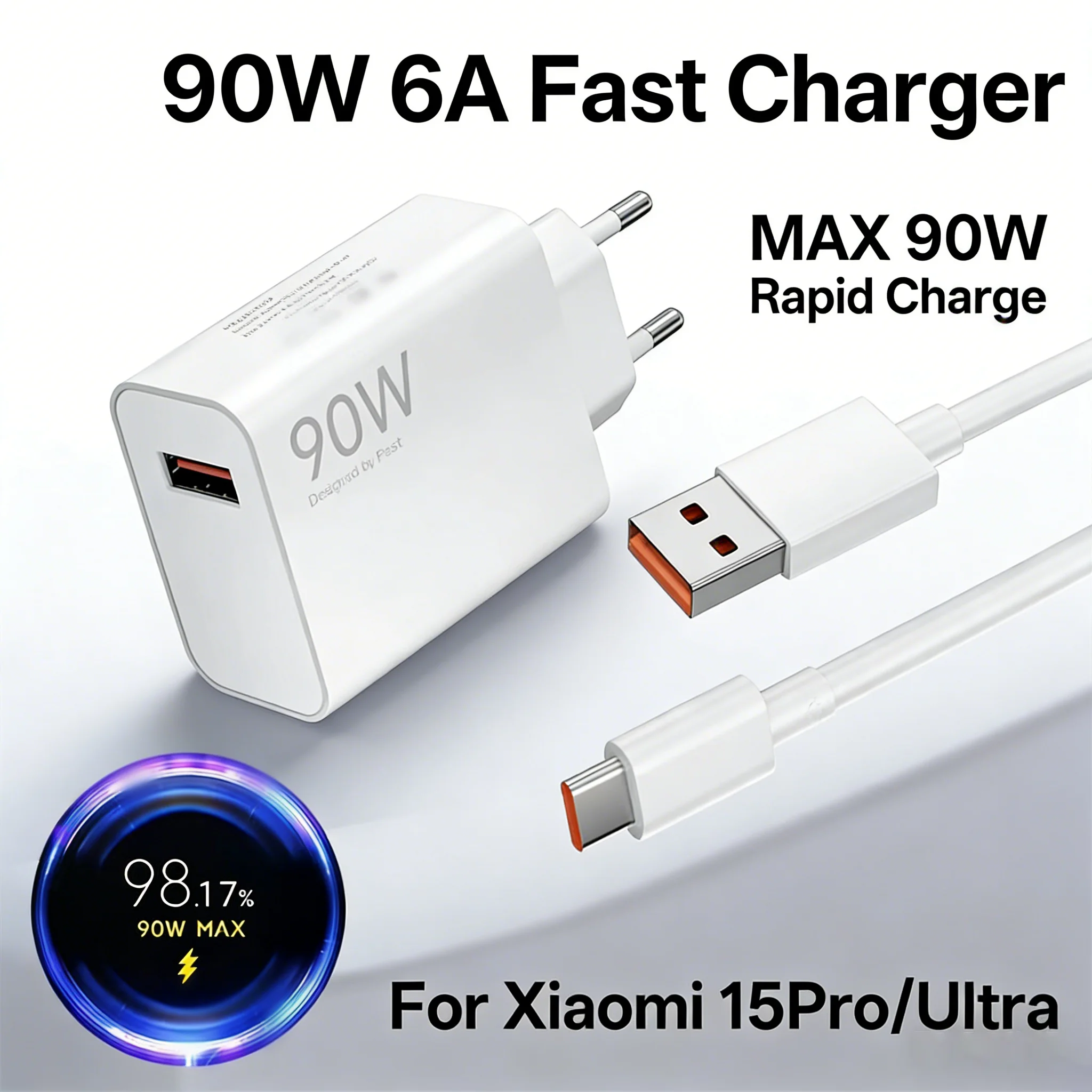 90W USB Fast Charging Power Supply 1M/2M USB C Cable for Xiaomi 15 14 13 12 Ultra Redmi Note 12T 13 Pro Poco X6 F7 Turbo EU Plug