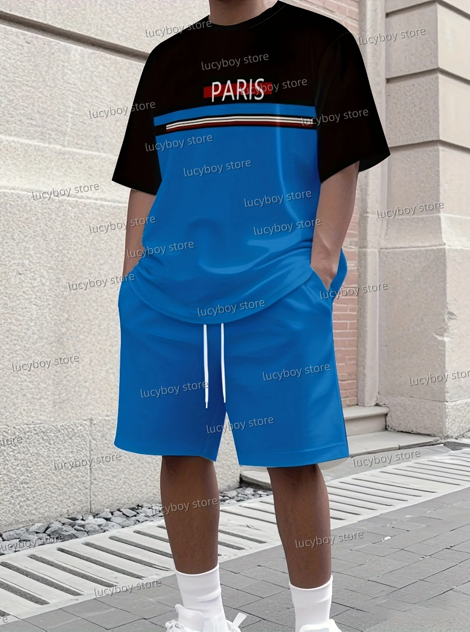 

Summer Adult Sport Jogging Plus Size Tracksuit 2 Piece Set Men' Sports T Shirt Set T Shirt Shorts Two Piece Set Men Clothing