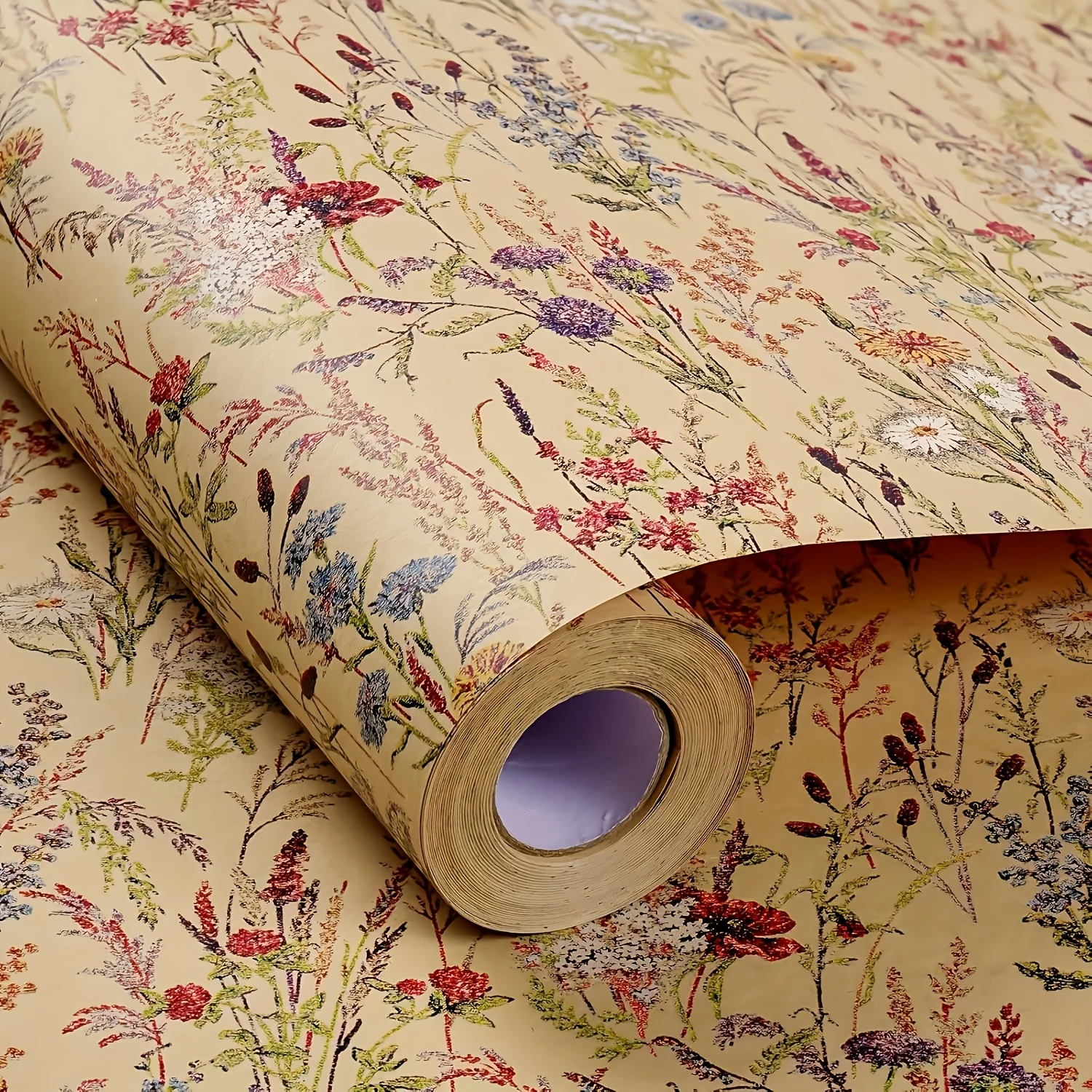 papel-de-embrulho-com-design-floral-de-flores-silvestres--1-rolo-de-papel-kraft-17-x-984'-para-presentes-femininos-e-de-meninas