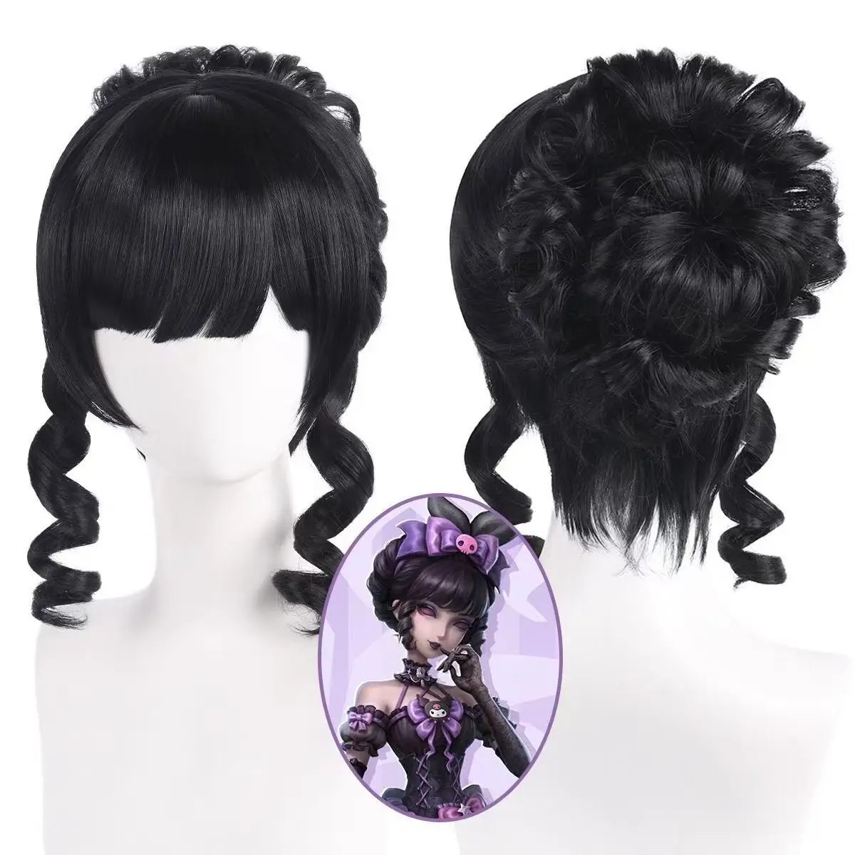 Identity V Bloody Queen Kuromi Cosplay Wig Black Bun Hair Heat Resistant Synthetic Hair For Anime Conventions Halloween Party