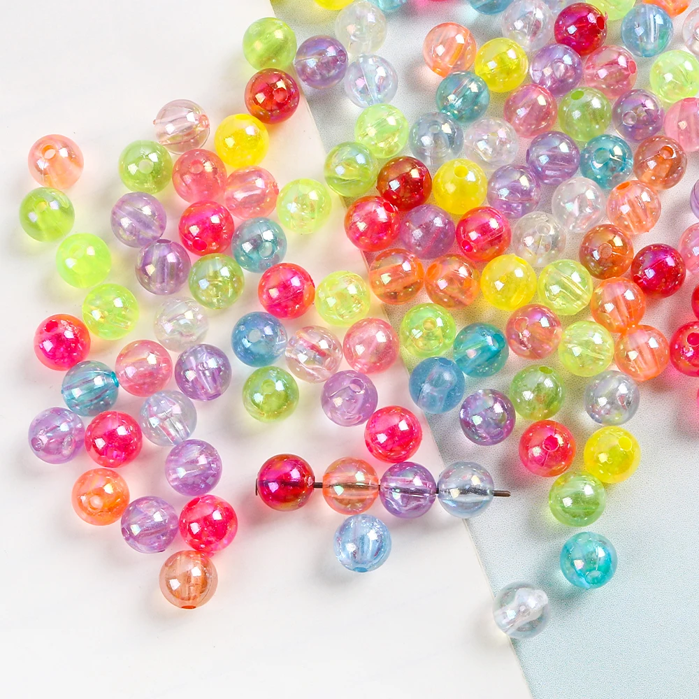 4-16mm Rainbow AB Color Acrylic Beads Clear Plastic Round Beads Loose Spacer Beads for Jewelry Making DIY Bracelet Necklace