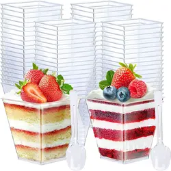 5-100PCS Disposable Plastic Dessert Cups Reusable Clear Ladder Shaped Cup Appetizers Cake Ice Cream Cup for Party Wedding
