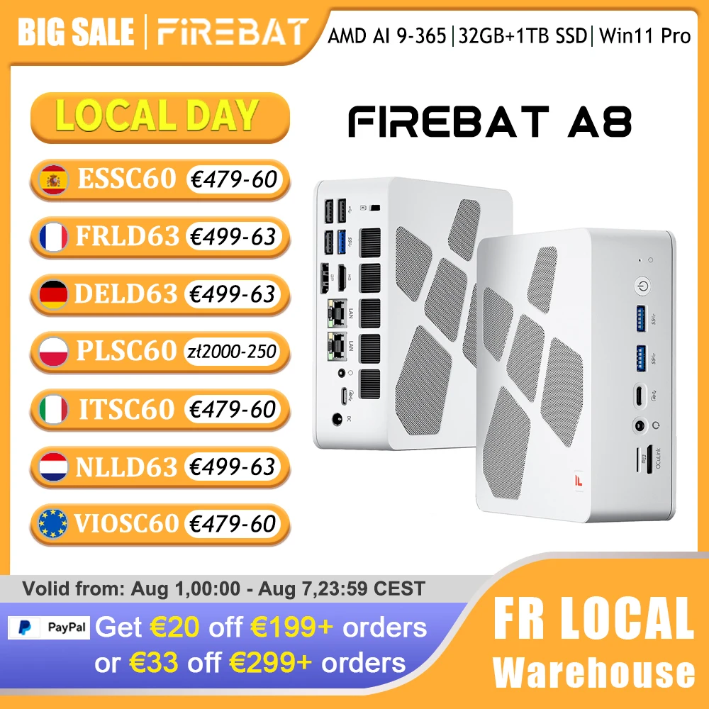 Firebat A8 Mini-PC AMD Ryzen AI 9 365 DDR5 RAM M.2 SSD USB4*2 DDR5*2 PCIe4*2 Windows11 Pro Gaming-Desktop-Computer WiFi6 OCuLink