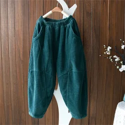 Retro Women Fashion High Waist Corduroy Carrot Pant 2024 Ladies Large Size 5XL Haren Trousers Winter Female Thickening Pantalons
