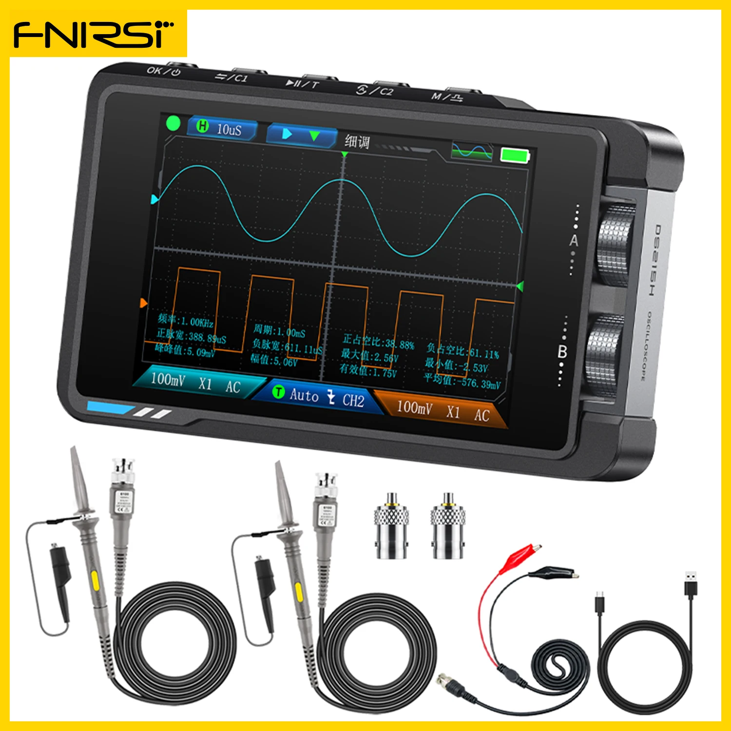 

FNIRSI DS215H 2 in 1 Digital Oscilloscope Signal Generator Handheld Dual Channel 50MHZ 250MS/s Automatic Osciloscópio Tool