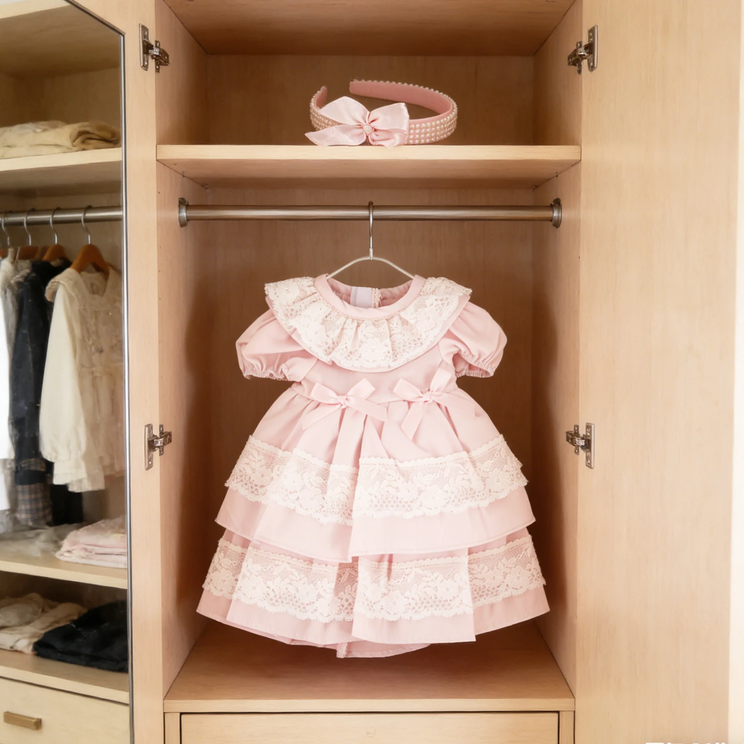 

Pink Color Princess Doll Dress for American 18 Inch Girl Dolls, Lace Skirt and Hairband, Cute, 43cm Baby, New, OG