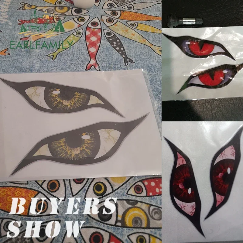 EARLFAMILY 13 cm x 9,5 cm für böse gelbe Augen, Wohnmobil, Motorrad, Autoaufkleber, Okklusion, kratzfest, wasserdicht, Windschutzscheibe, VAN, Anime-Aufkleber