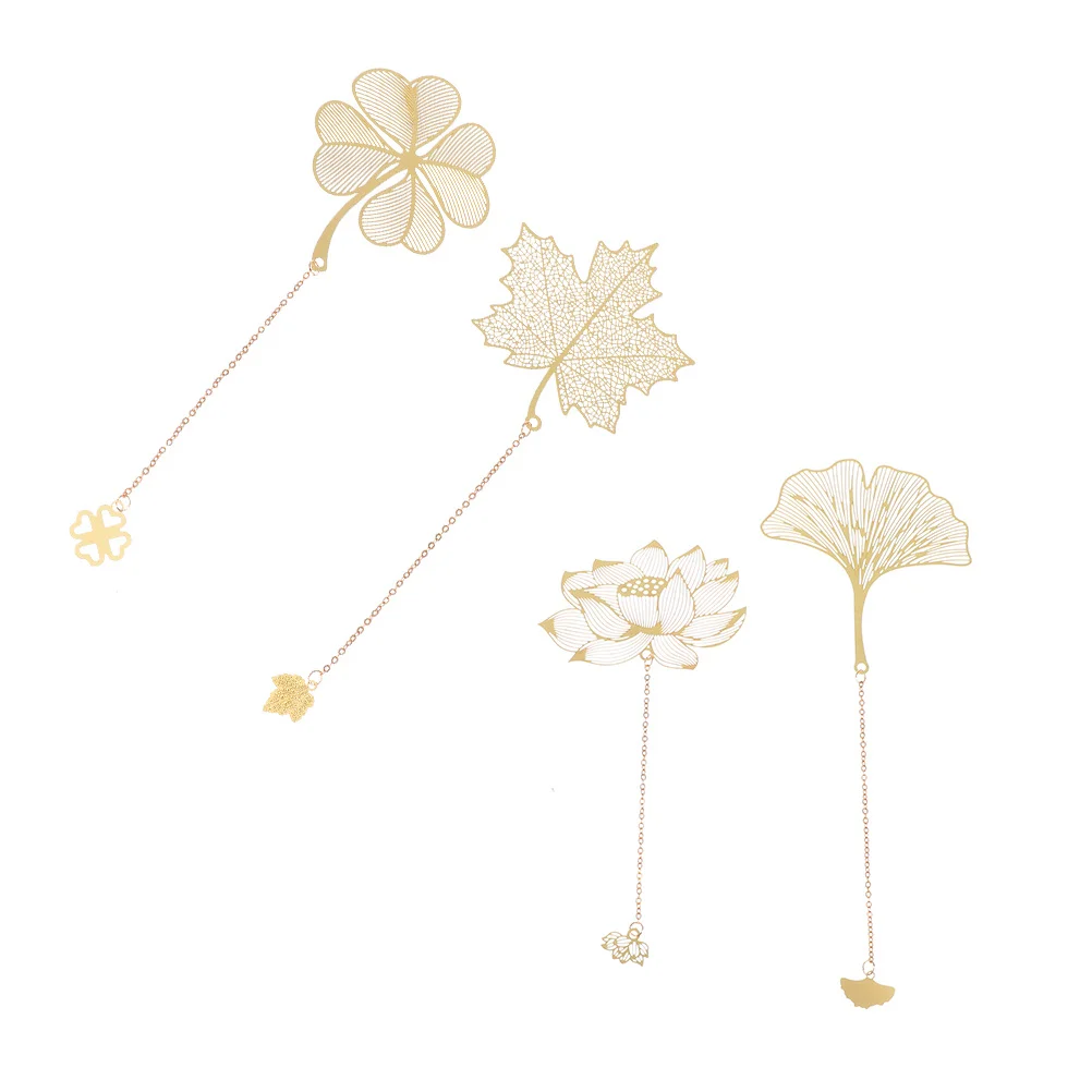 

4Pcs Hollow Leaf Bookmarks Elegant Hollow-Out Design for Reading Room Office Library Delicate Creative Metal Page Markers
