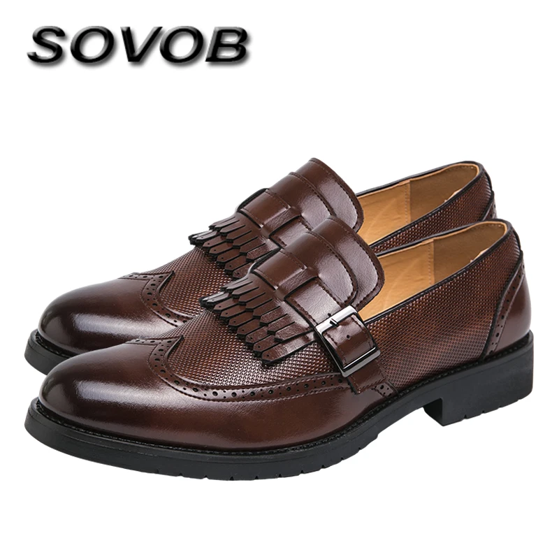 

Tassels Brown Dress Shoes Men Leather Loafers Big Size 38-48 Slip-On Casual Business Shoes For Men Comfy Flat Wedding Shoes Man