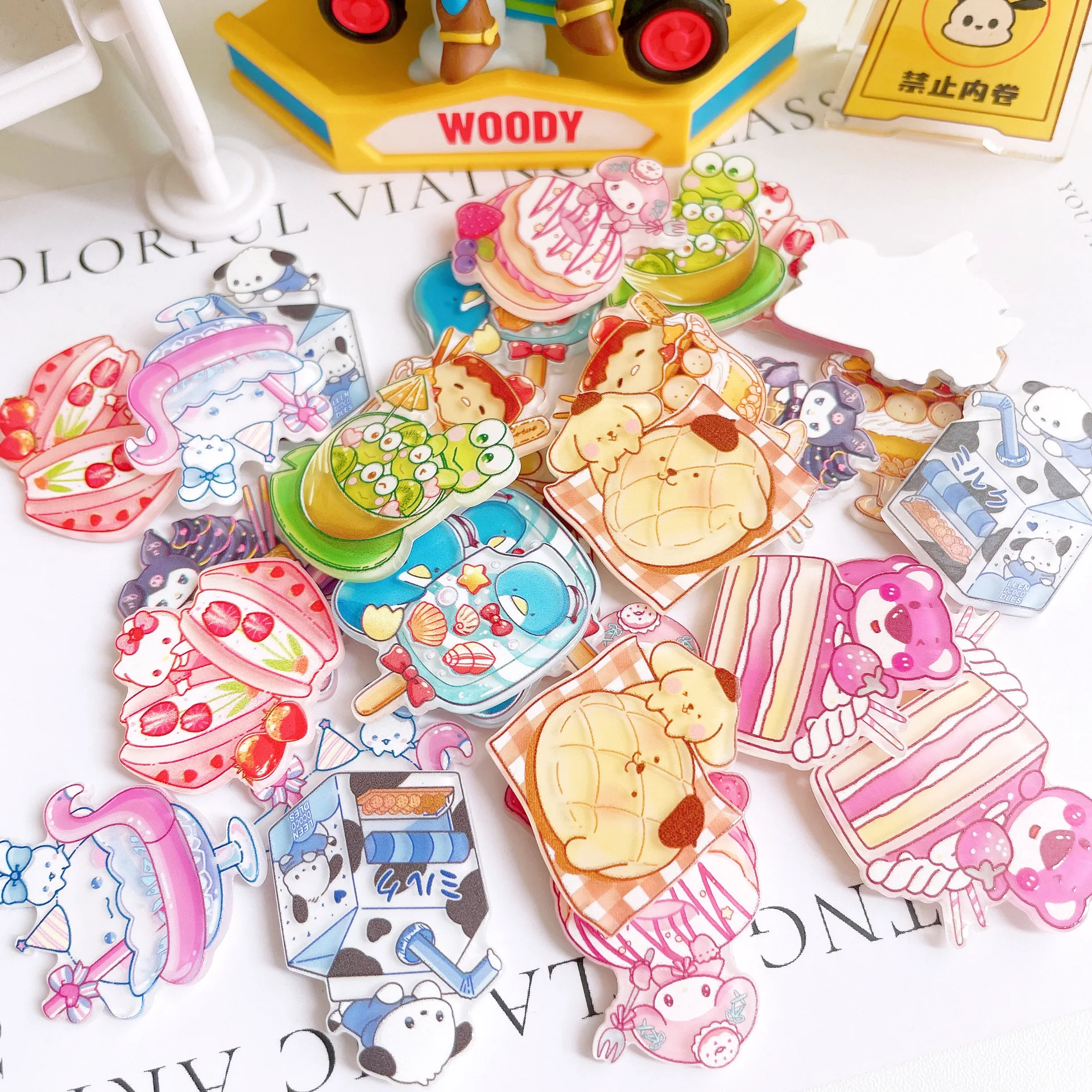 10Pcs New Acrylic Kawaii Cute Cartoon Rabbit Cake Hamburg Sticker  Series Clip Book DIY Fashion Hairpin Decoration Crafts