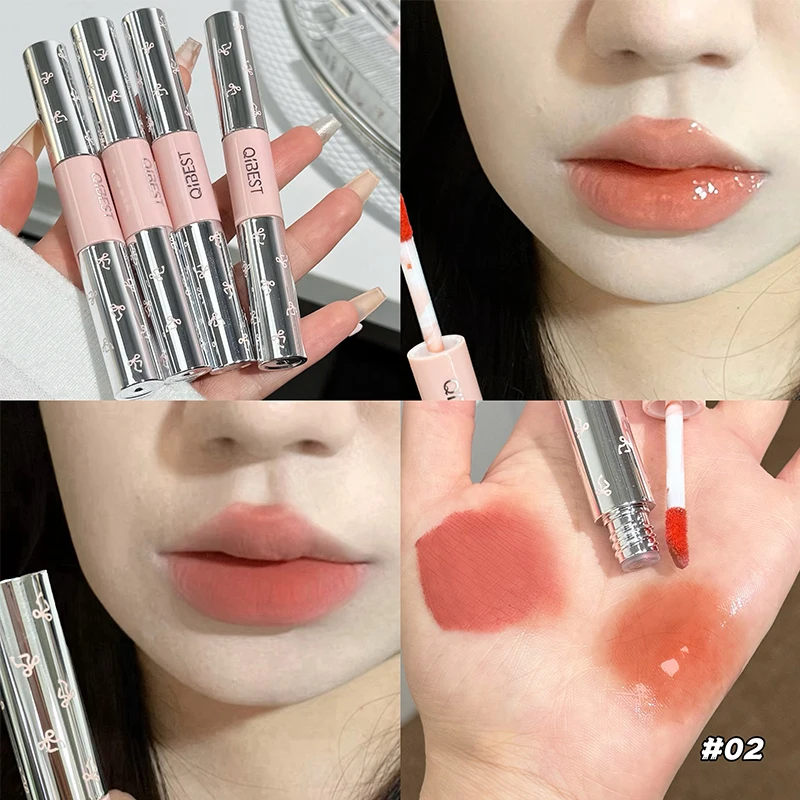 QIBEST Double Head Lip Gloss Matte Velvet Sexy Red Tint Liquid Lipstick Waterproof Lipgloss Lasting Lip Glaze Korean Cosmetics
